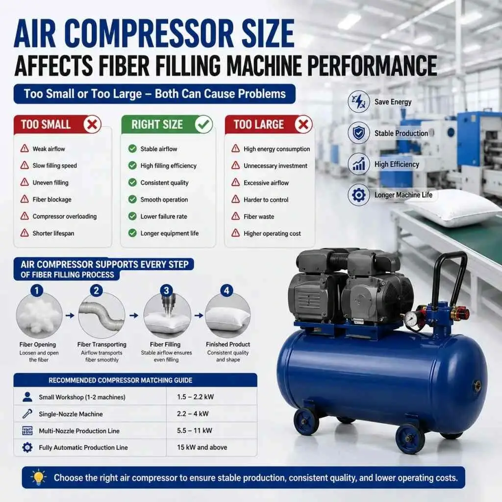 What Happens If The Air Compressor Is Too Large Or Too Small For A Fiber Filling Machine?
